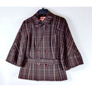 Bandolino Stretch Jacket Blazer Womens Brown Plaid Double Breasted Belted Sz 14
